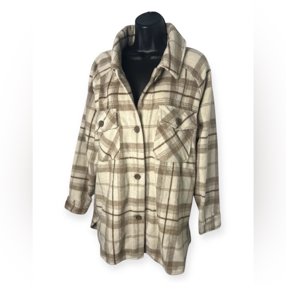 Knox Rose Shacket Women's Large Fleece Plaid Button Up Cozy Outdoor Shirt Jacket